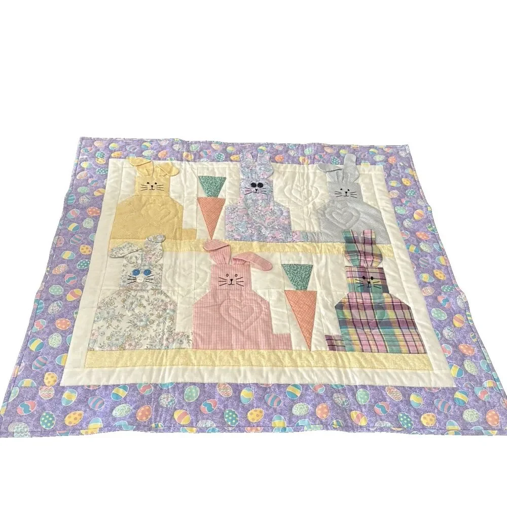 Colorful Bunny Quilt Wall Hanging or throw. 32 x 36 Vintage Made In The 1990’s